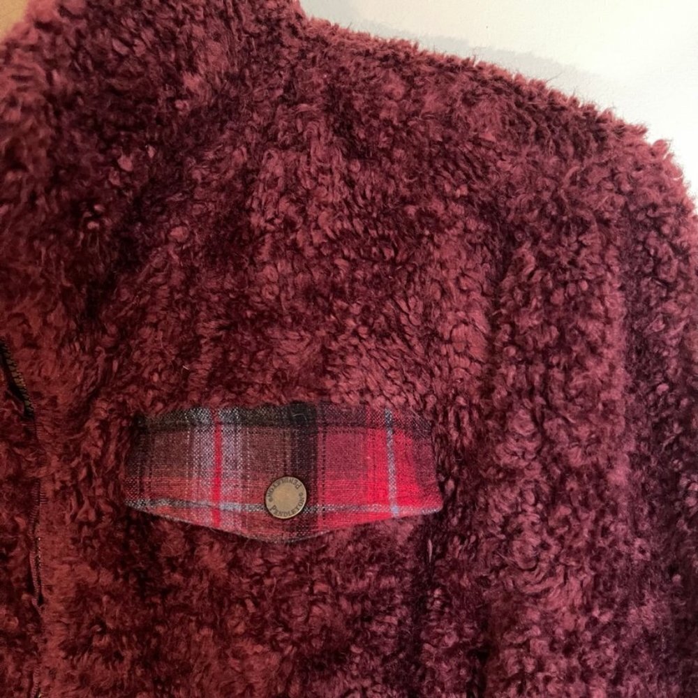 Pendleton Fuzzy Full Zip Jacket Size Large Maroon - image 2